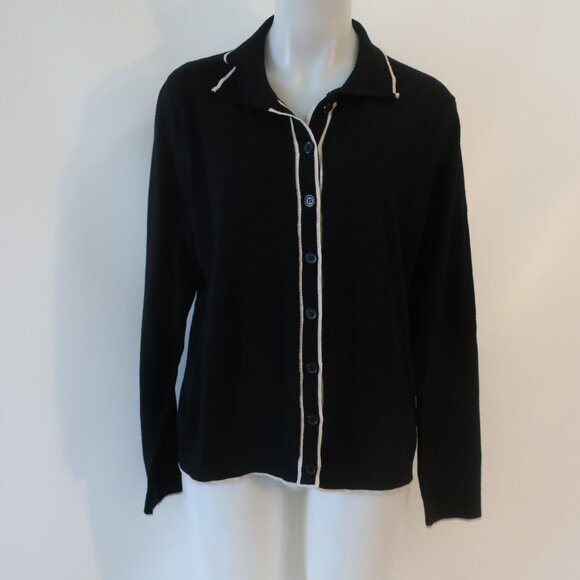Womens Max Studio London Black Collared Ecru Button Cardigan Sweater XL - Picture 1 of 11